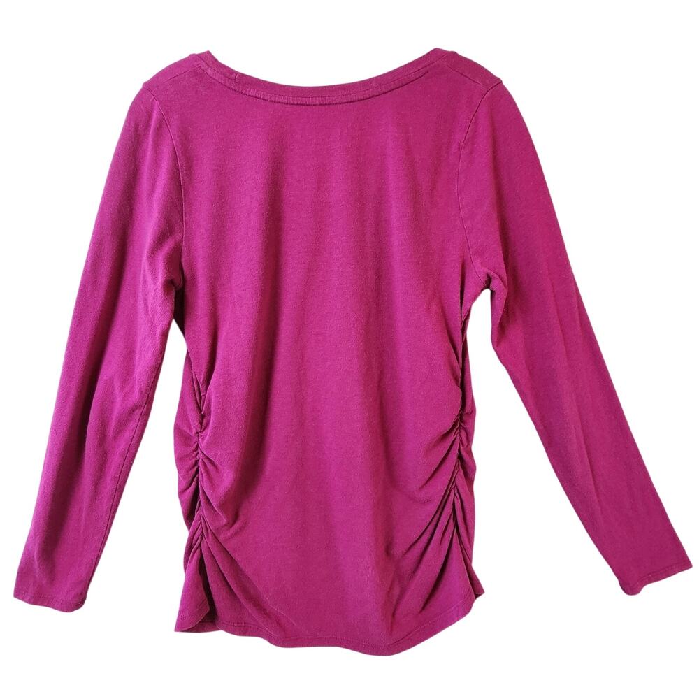 Liz Lange Maternity Scoop Neck Top Large Long Sleeve Magenta Cotton Blend - Picture 2 of 8